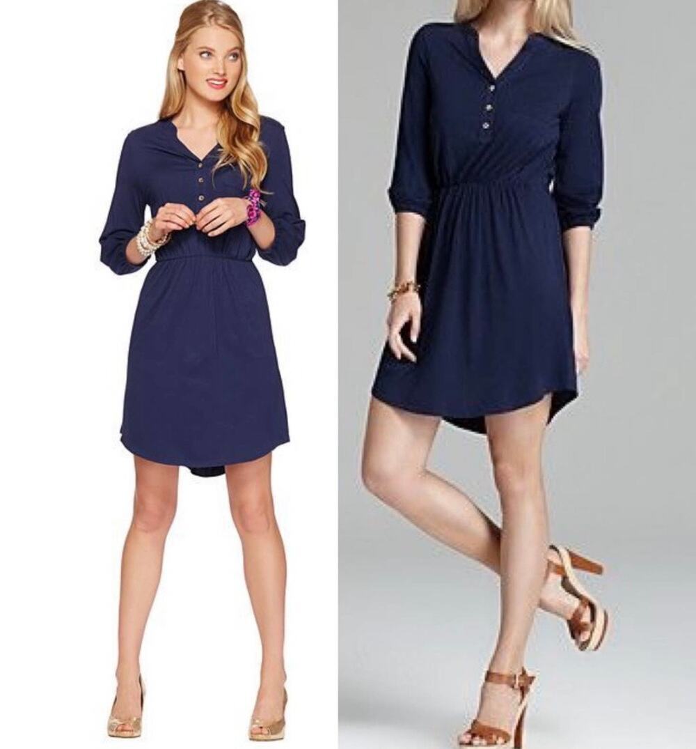 Lilly Pulitzer Beckett Blouson Knit Mini Dress Navy Blue Size Small